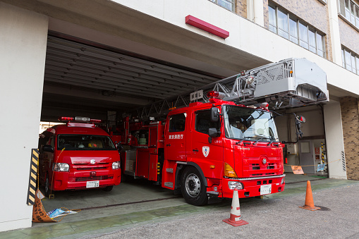 Munich, Germany - November 14: typical fire truck at the old town in Munich on November 14, 2022