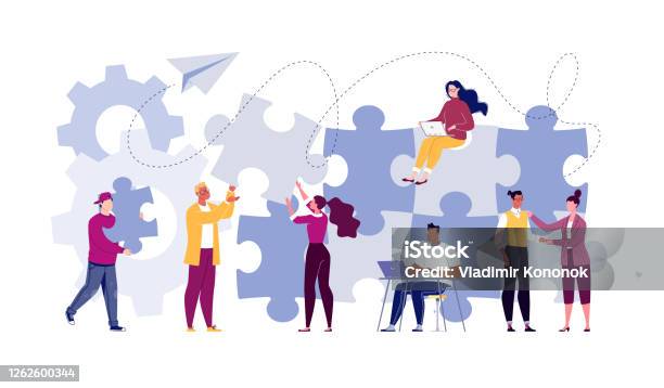 Symbol Of Teamwork Cooperation Partnership Stock Illustration - Download Image Now - Teamwork, Connection, Working