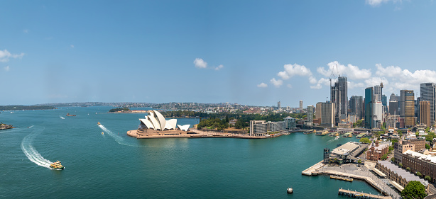 Sydney, New South Wales, Australia - August 12, 2020:  A view of the Sydney Opera house, considered one of the major landmarks of Australia and a big tourist attraction.