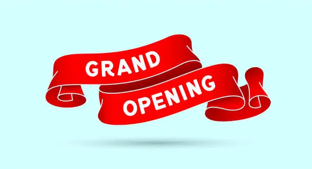 Vector illustration of Grand Opening. Red vintage ribbon