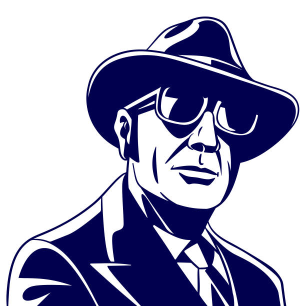 Spy Vector Illustration of a Man Wearing Fedora and Dark Sunglasses mob boss stock illustrations