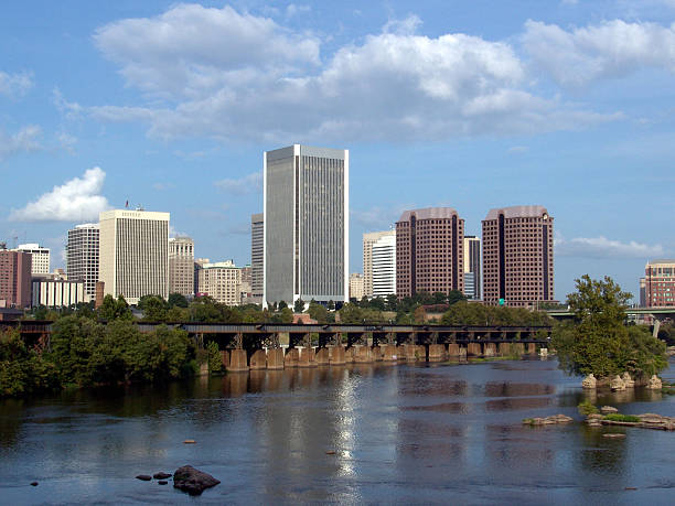 Waterfront picture of city buildings in Richmond, Virginia stock photo