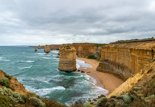The Twelve Apostles, Great Ocean Road, Victoria, Australia. The 12 Apostles are located 275 kilometres west of Melbourne, approximately a four-hour drive along the Great Ocean Road.