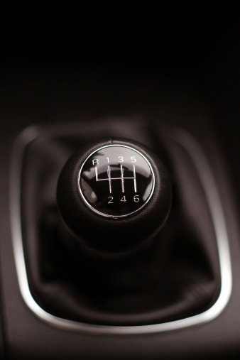 Six Speeed Gear Stick (Manual) with chrome framed sock. (Focus on knob)