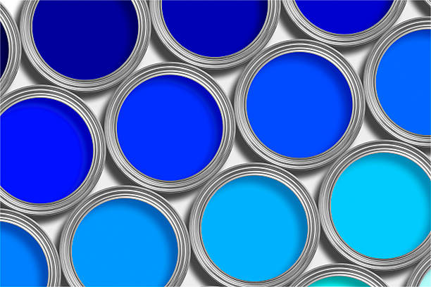 istock Open tins of blue pain in rows on white 126260657
