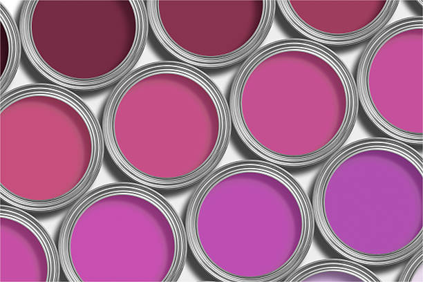 istock Rows of open purple paint tins on white background 126260659