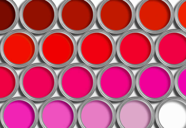 istock Rows of red open paint tins on white 126260699