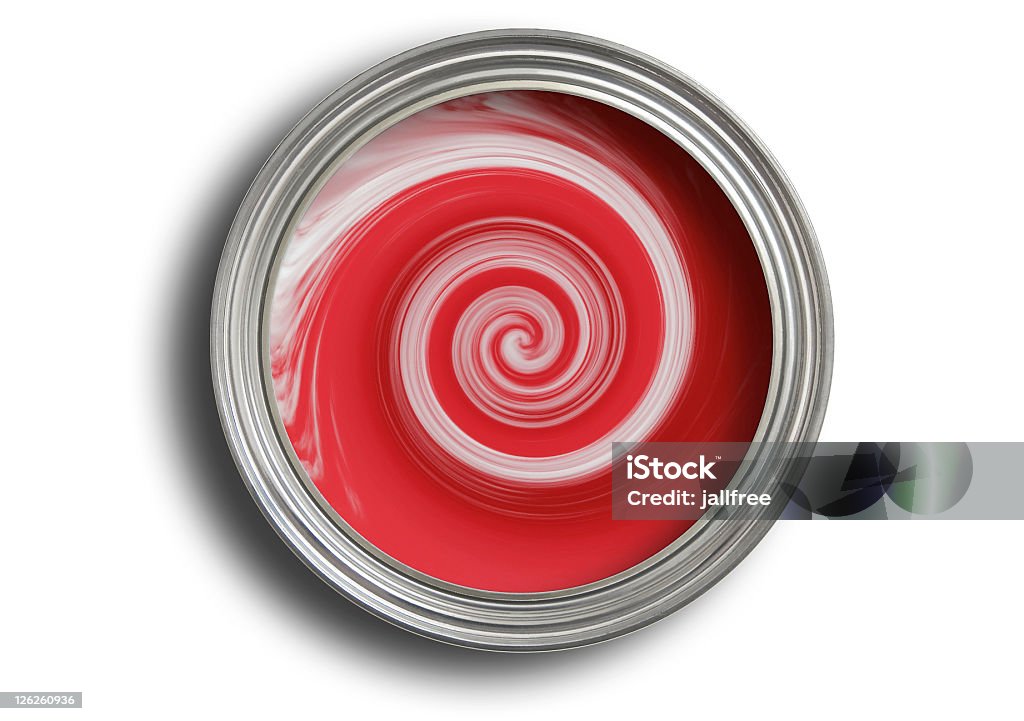Apri stagno con vernice rossa di essere mescolato su bianco - Foto stock royalty-free di Dipingere