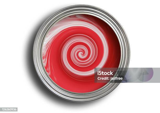 Foto de Aberto Lata De Tinta Vermelha Ser Misto Em Branco e mais fotos de stock de Misturar - Misturar, Pintar, Pintor - Artista