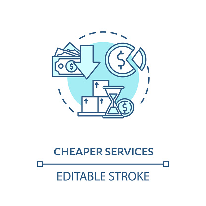 Cheaper services turquoise concept icon. Marketing strategy. Trading solution. Reduces price for product idea thin line illustration. Vector isolated outline RGB color drawing. Editable stroke