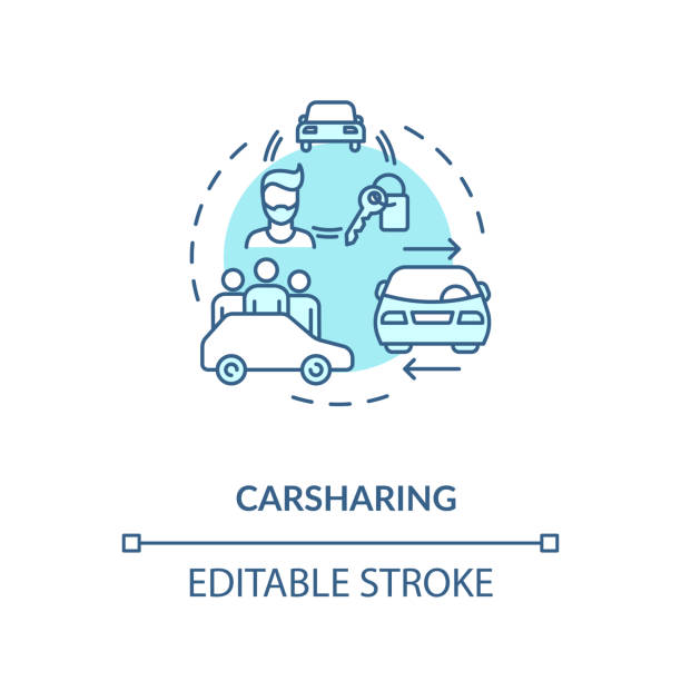 Car sharing turquoise concept icon Car sharing turquoise concept icon. Vehicle rental service. Collective ride on automobile. Transport exchange idea thin line illustration. Vector isolated outline RGB color drawing. Editable stroke uber driver stock illustrations