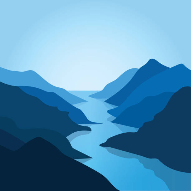 illustrazioni stock, clip art, cartoni animati e icone di tendenza di paesaggio mattutino di montagna e fiume - tree reflection lake landscape