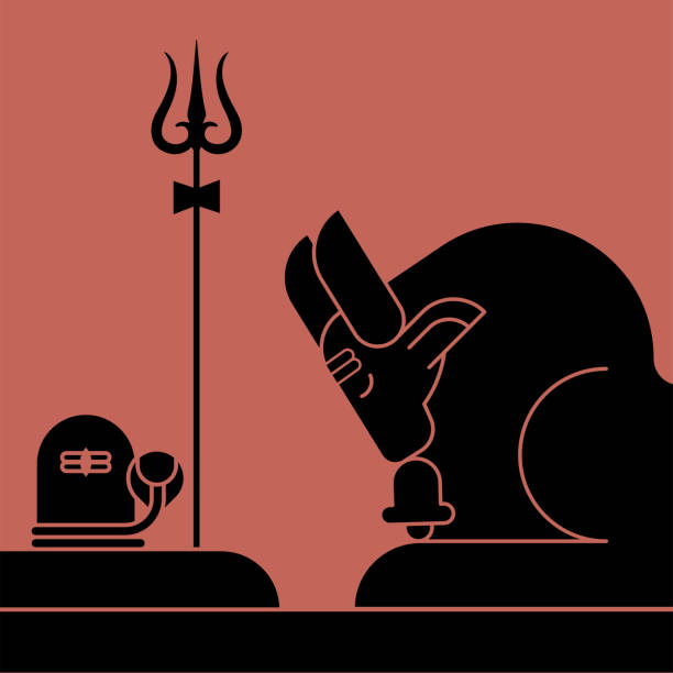 ilustraciones, imágenes clip art, dibujos animados e iconos de stock de nandi el toro del señor shiva delante de shiva lingam - shiva