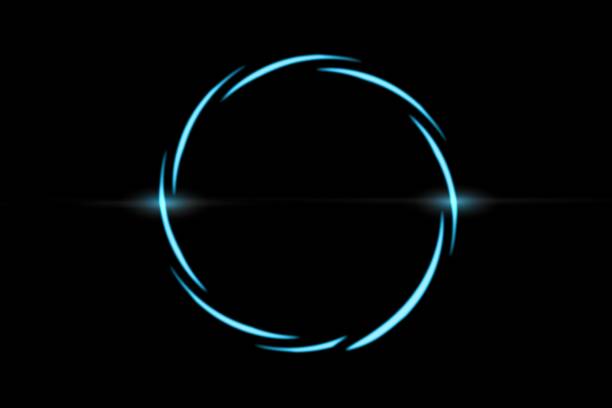 istock Abstract blue spiral line with circle ring on black backdrop, abstract background 1262616832