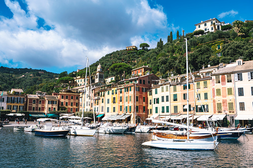 Portofino harbour with sailboats and yachts , Italy