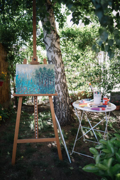 istock Outdoor artist's atelier with plants and trees 1262621084