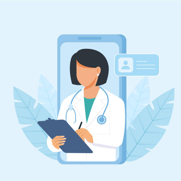 личный врач дает советы для пациента посадки страницы веб-сайт иллюстрация вектор плоский дизайн - doctor patient stock illustrations