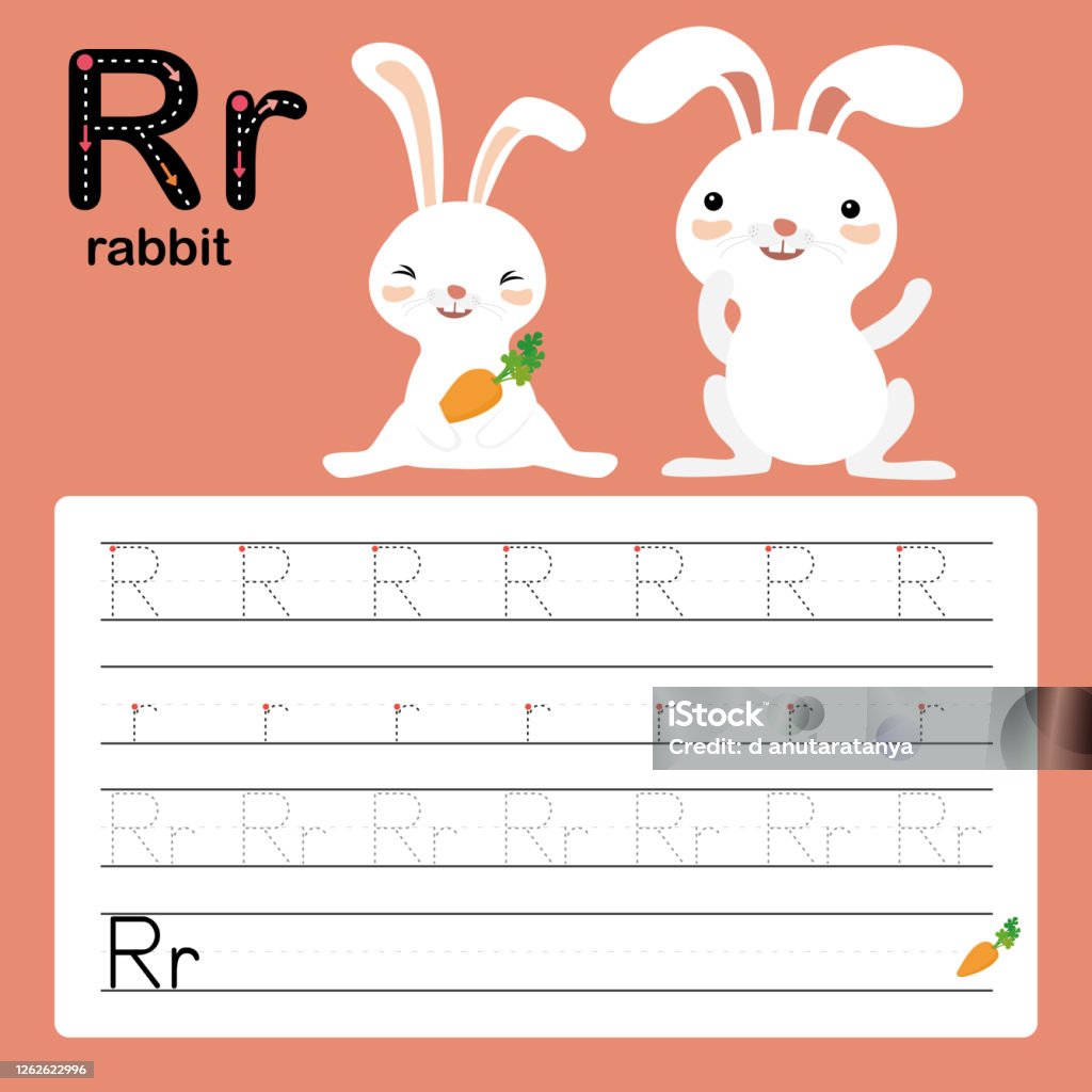 R Rabbit Alphabet Tracing Worksheet For Preschool And Kindergarten To ...