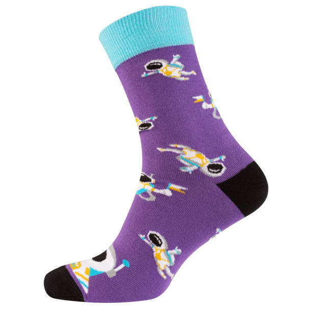 istock lilac sock with a drawing of astronauts, side view, on a white background 1262623275