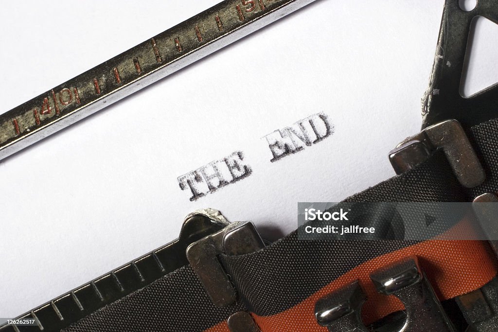 THE END written or typed oton old typewriter  Publisher Stock Photo