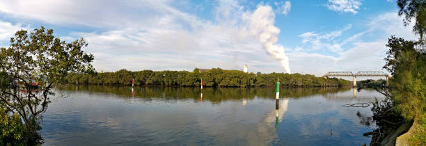 istock A beautiful panoramic view of a river with stunning reflections of blue sky, clouds and trees 1262629233