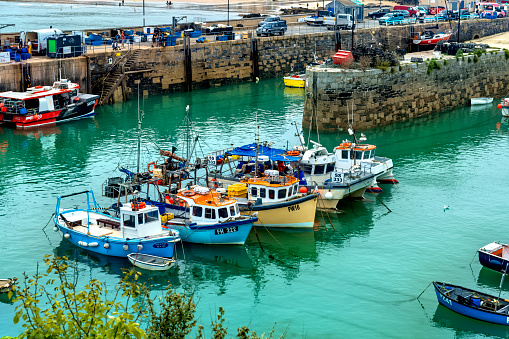 Newlyn Harbour, in Cornwall, early on a calm summers morning