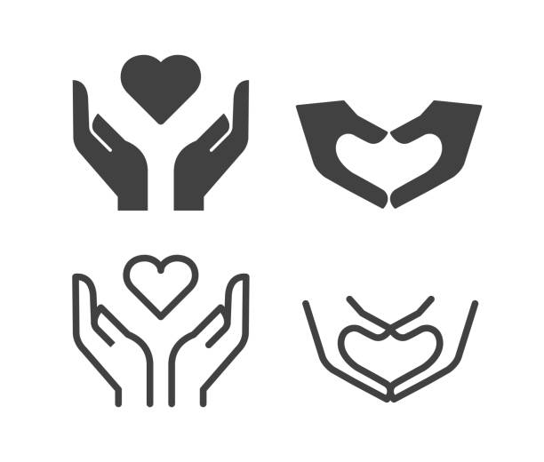ilustrações de stock, clip art, desenhos animados e ícones de hands with heart shape - illustration icons - hands holding