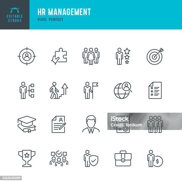 Hr Management Thin Line Vector Icon Set Pixel Perfect Editable Stroke The Set Contains Icons Human Resources Career Recruitment Business Person Group Of People Teamwork Skill Candidate Stock Illustration - Download Image Now