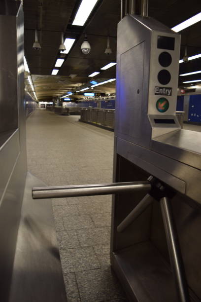 Turnstile In Empty MTA Subway Station In Upper East Side Of New York City