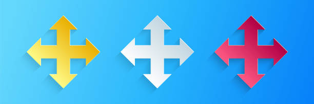 istock Paper cut Arrows in four directions icon isolated on blue background. Paper art style. Vector 1262638532