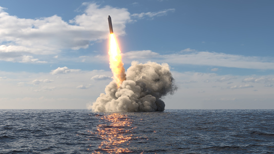 Ballistic missile launch from underwater 3d illustration