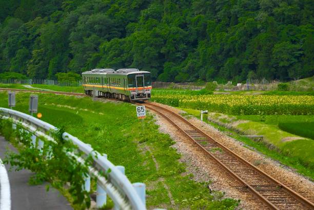 Sayo Town, Sayo-gun , Hyogo, Prefecture Japan,July-15,2020: JR Railway-Kishin Line. A train that runs between Harima tokuhisa Station and Mikadzuki Station.