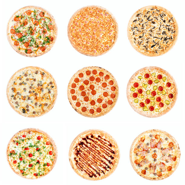 istock Big set of different pizzas: Ham with mushrooms, Barbecue, Peperoni's, Mexican, Chicken, Meat, Italian, Florentina, Bonanza, Margarita, , Hawaiian, Isolated on white background 1262648802