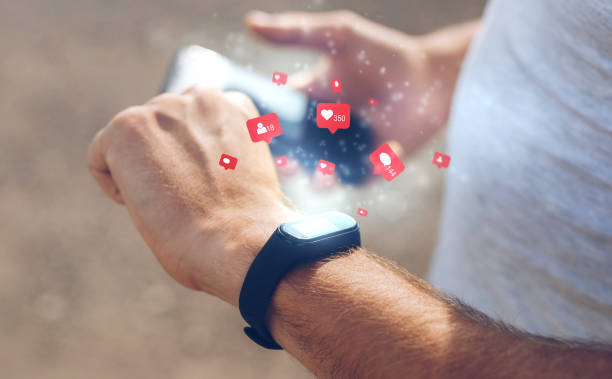 istock Male using smart watch with communication , interaction social media and social network. Marketing concept. 1262651289