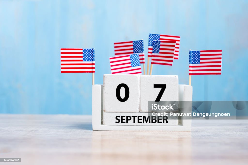 7 September Of White Calendar With United States Of America Flag On