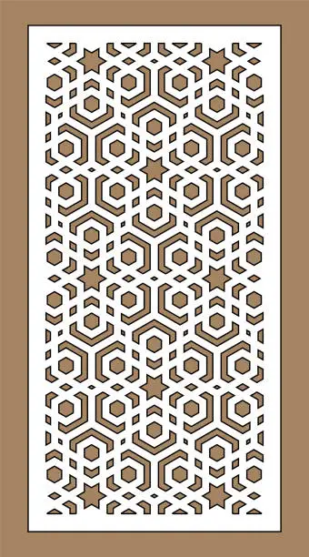Vector illustration of Laser cutting vector panel template. Cnc decor pattern, jali design, interior partition. Islamic,arabic laser cutting pattern