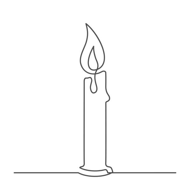 candle one line Continuous line drawing of candle light on white background. Vector illustration candlelight stock illustrations