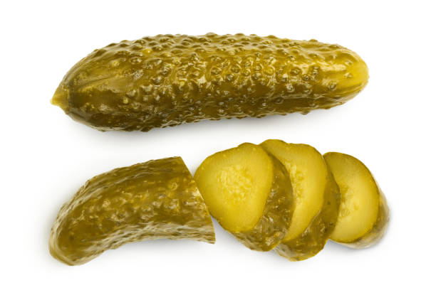istock Marinated pickled cucumber isolated on white background with clipping path and full depth of field. Top view. Flat lay 1262655576