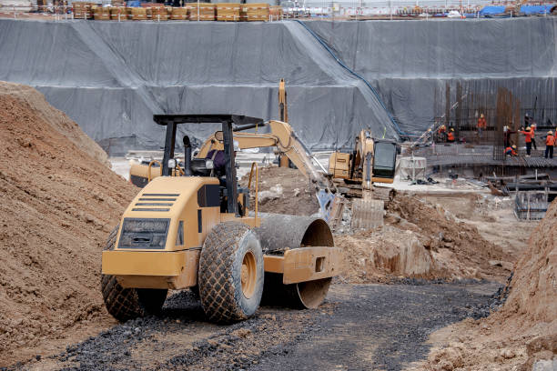 istock Road roller working in factory construction site foudation. 1262658166