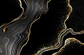 abstract black agate background with golden veins, fake painted artificial stone, marble texture, luxurious marbled surface, digital marbling illustration