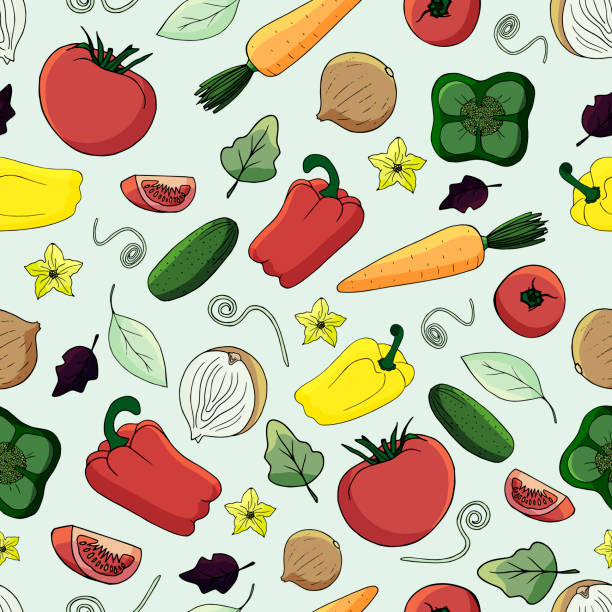 野菜とのベクターシームレスな背景 - restaurant backgrounds cucumber dieting点のイラスト素材／クリップアート素材／マンガ素材／アイコン素材