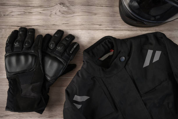 istock Motorcycles accessories on wooden background. 1262674292