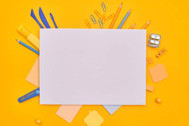 istock minimalism white sheet stationery on a yellow background