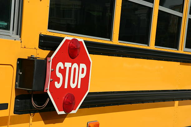 istock American schoolbus detail with stop sign (close-up), USA 126268019