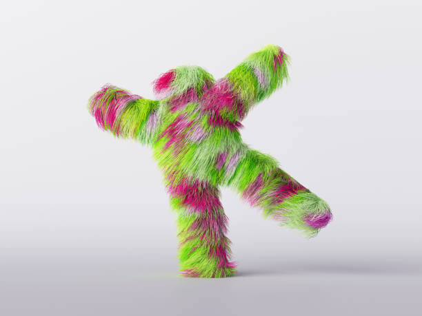 istock 3d render, hairy cartoon character isolated on white background, happy active pose. Colorful furry beast dancing. Fluffy plush toy. 1262681311