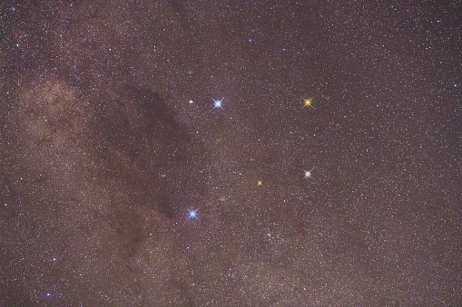 The Crux Constellation, better know as the Southern Cross, mostly visible from the Southern Hemisphere. Here shot in countryside Brazil.