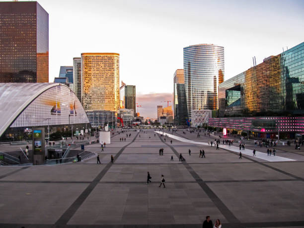 l'Esplanade de La Défense at the end of the Day stock photo