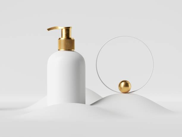 istock 3d render, white cosmetic bottle dispenser with golden cap isolated on white background. Beauty product plastic container blank mockup. Minimal modern showcase 1262684184