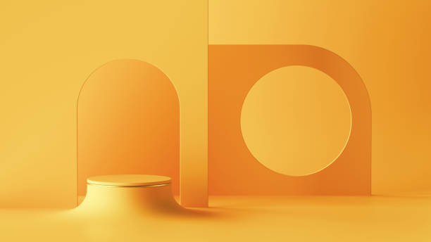 istock 3d render, abstract minimal room architectural background. Empty cylinder podium, arch niche, round stage, showcase stand, vacant pedestal, blank product display platform. Mockup with copy space 1262684306
