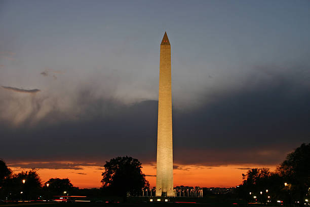 istock Washington Monument at dawn with red sky (Washington DC, USA) 126268499